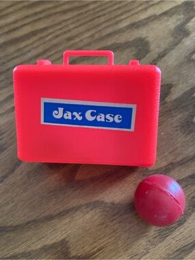 Vintage Jax Case Jacks Set - Orange-Red Plastic Case, Ball & Jacks